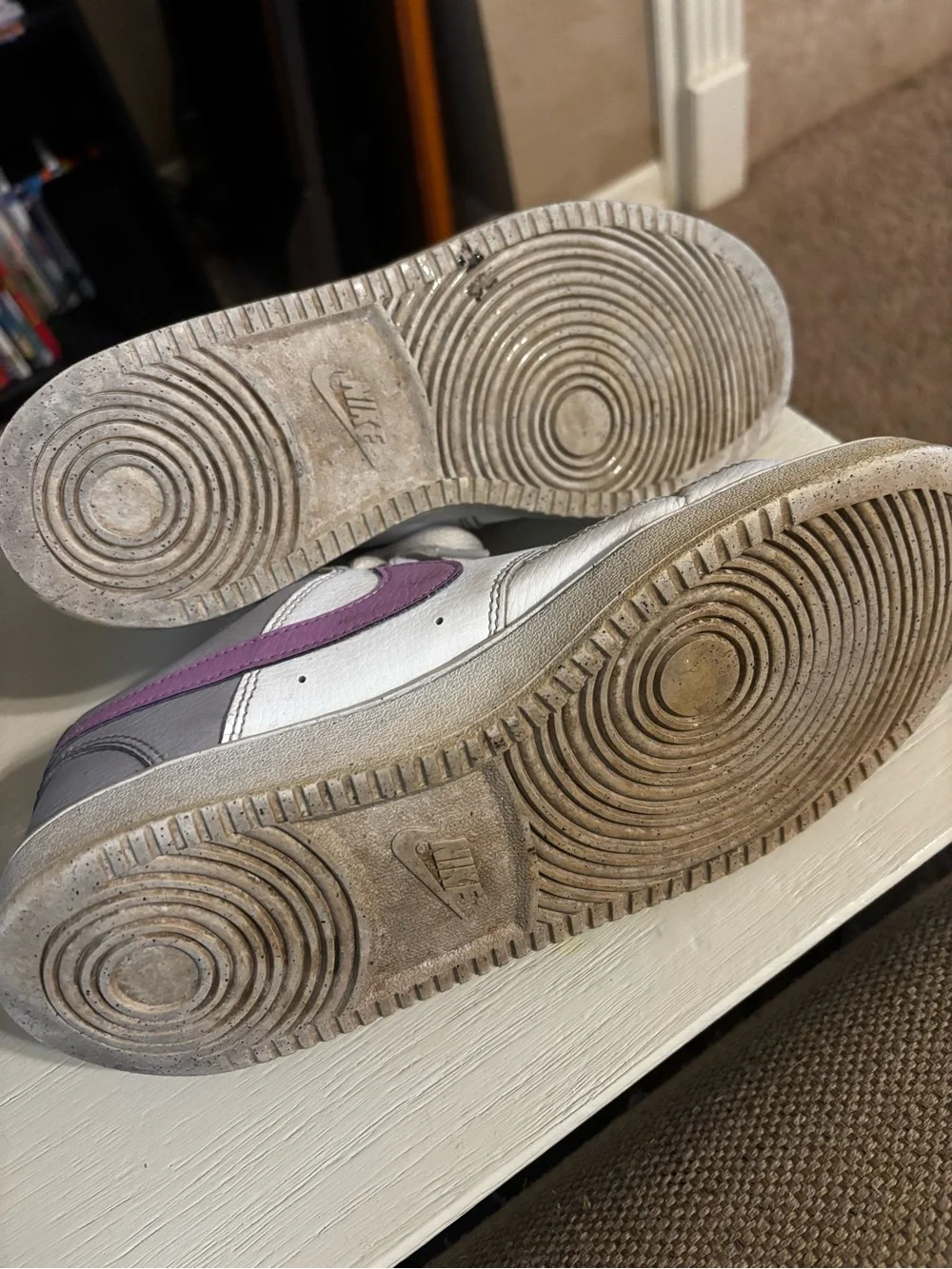 Nike Women’s White Sneakers with Purple Swoosh